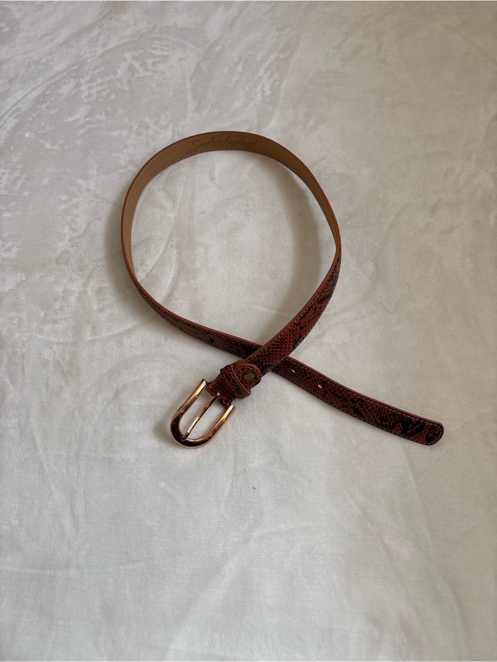 Brown Textured Leather Belt with Gold Buckle - Picture 2 of 6